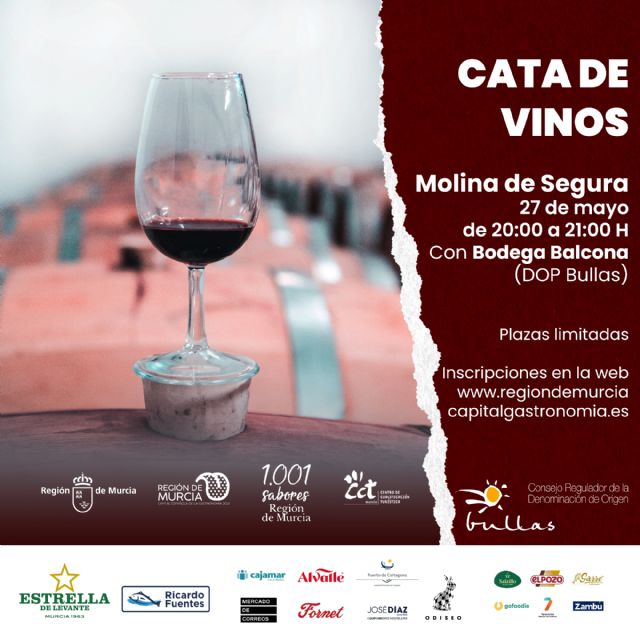 El Ayuntamiento de Molina de Segura participa en Murcia Capital Gastronómica el próximo jueves 27 de mayo, con una cata de vinos