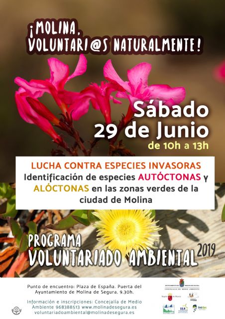Los voluntari@s de Programa de Voluntariado Ambiental de Molina de Segura ¡Voluntari@s Naturalmente! lucharán contra la vegetación invasora de las zonas verdes el sábado 29 de junio