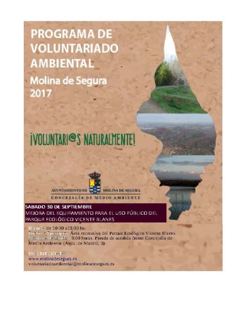 El Programa ¡Voluntari@s Naturalmente! de Molina de Segura retoma las actividades el sábado 30 de septiembre, con acciones de mejora del equipamiento del Parque Ecológico Vicente Blanes