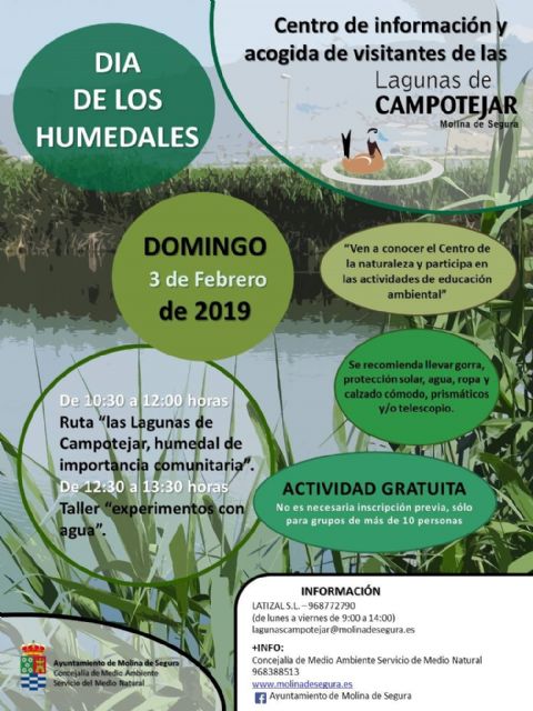 El Centro de Información y Acogida de Visitantes de Las Lagunas de Campotéjar  Salar Gordo de Molina de Segura celebra el Día Mundial de los Humedales el domingo 3 de febrero
