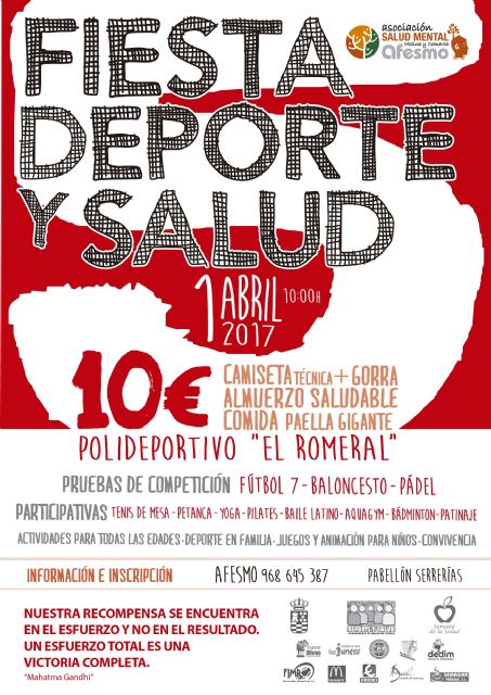 El Ayuntamiento de Molina de Segura y la Asociación AFESMO organizan la quinta edición de la Fiesta Deporte y Salud el sábado 1 de abril